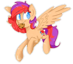 Size: 391x339 | Tagged: safe, artist:vanillashineart, derpibooru import, oc, unofficial characters only, pegasus, pony, cookie, female, flying, food, mare, mouth hold, pixel art, simple background, solo, transparent background