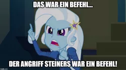 Size: 896x500 | Tagged: safe, derpibooru import, edit, edited screencap, screencap, trixie, equestria girls, rainbow rocks, adolf hitler, downfall, german, image macro, meme, movie reference, trixie yells at everything