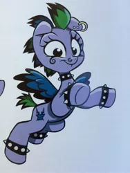 Size: 2448x3264 | Tagged: safe, artist:jay fosgitt, derpibooru import, idw, cirrus cloud, pegasus, pony, art is magic, collar, dyed feathers, ear piercing, earring, female, jewelry, mare, nose piercing, piercing, solo, spiked collar, spiked wristband, wristband