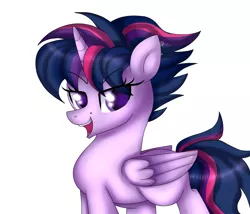 Size: 1024x878 | Tagged: safe, artist:starshame, derpibooru import, twilight sparkle, twilight sparkle (alicorn), alicorn, pony, alternate hairstyle, female, looking at you, mare, open mouth, punklight sparkle, simple background, smiling, smug, solo, white background