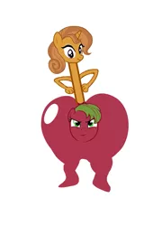 Size: 1201x1665 | Tagged: apple, applebucking thighs, applejack, applejack becoming an apple, apple jacks, cinnamon, cinnamon chai, derpibooru import, food, fruit, fusion, not salmon, safe, thunder thighs, wat, we have become one, wide hips