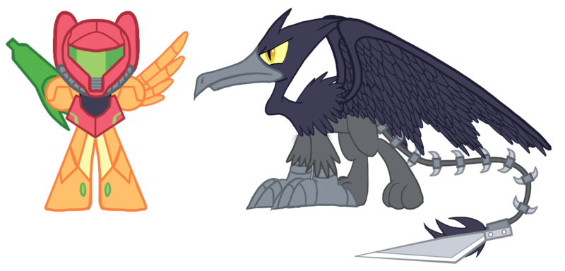 Size: 1250x600 | Tagged: safe, artist:dalekolt, derpibooru import, ponified, gryphon, pony, griffonized, metroid, ridley, samus aran, simple background, species swap, transparent background