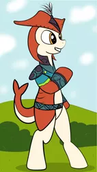 Size: 934x1648 | Tagged: safe, artist:php47, derpibooru import, ponified, merpony, pony, zora, zora pony, prince sidon, solo, standing, the legend of zelda, the legend of zelda: breath of the wild, video game crossover