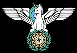 Size: 1159x801 | Tagged: safe, anonymous artist, derpibooru import, princess celestia, alicorn, pony, /mlpol/, black sun, female, image, mare, nazi, png, reichsadler, reichsalicorn, sonnenrad, swastika