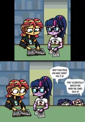 Size: 1008x1440 | Tagged: safe, artist:rawrienstein, derpibooru import, fluttershy, rarity, sci-twi, sunset shimmer, twilight sparkle, equestria girls, female, fluttershipper, lesbian, library, neil degrasse tyson, scitwishimmer, shipper on deck, shipperity, shipping, sunsetsparkle