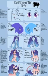 Size: 1400x2200 | Tagged: safe, artist:askbubblelee, derpibooru import, oc, oc:lollipop, unofficial characters only, pony, unicorn, ..., bipedal, covering, creation, cute, dialogue, embarrassed, eyes closed, female, glasses, gradient mane, long tail, looking back, mare, meme, monochrome, ocbetes, paint, ponysona, raised hoof, shy, sitting, smiling, solo, unshorn fetlocks
