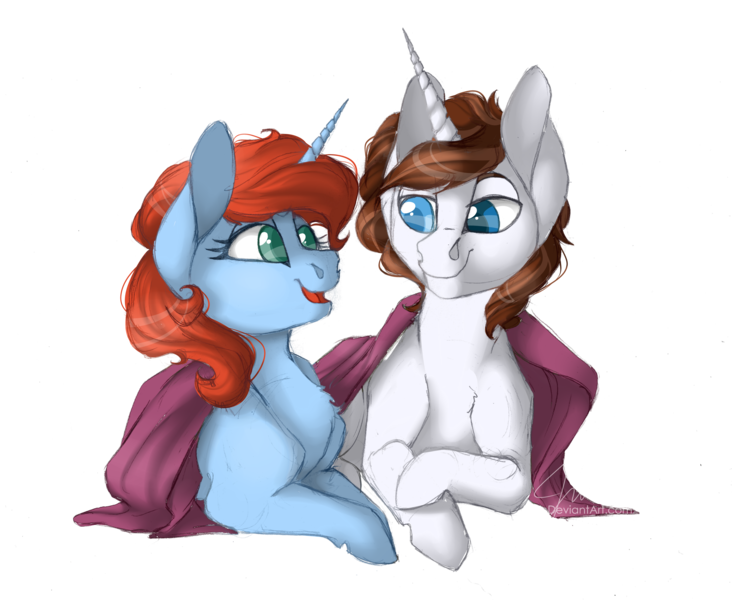 Size: 5614x4600 | Tagged: safe, artist:flita, derpibooru import, oc, unofficial characters only, pony, unicorn, 2, absurd resolution, blanket, character, commission, friends, ginger, original, paypal, points, snuggling, white