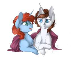 Size: 5614x4600 | Tagged: safe, artist:flita, derpibooru import, oc, unofficial characters only, pony, unicorn, 2, absurd resolution, blanket, character, commission, friends, ginger, original, paypal, points, snuggling, white