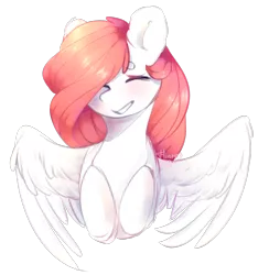 Size: 1600x1642 | Tagged: safe, artist:flinrich, derpibooru import, oc, oc:papuru rantan, unofficial characters only, pegasus, pony, bust, eyes closed, female, mare, portrait, prone, simple background, smiling, solo, spread wings, transparent background, wings