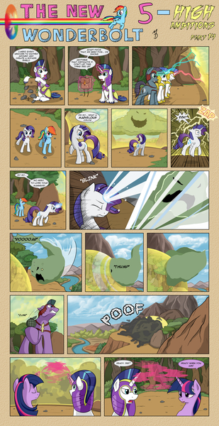 Size: 1600x3108 | Tagged: safe, artist:marmorexx, derpibooru import, rainbow dash, rarity, shining armor, twilight sparkle, twilight sparkle (alicorn), alicorn, pony, comic:the new wonderbolt, cloud, comic, force field, grenade, magic, royal guard