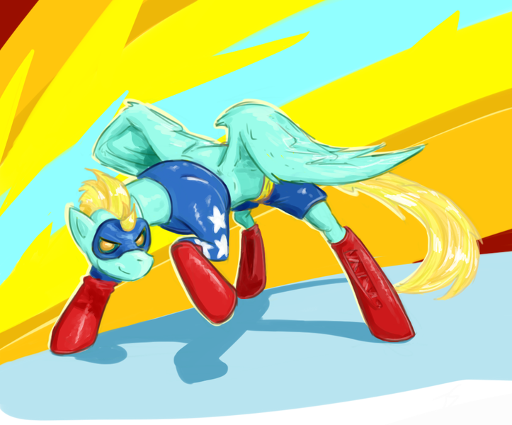 Size: 983x816 | Tagged: safe, artist:testostepone, derpibooru import, lightning dust, pony, britt irvin, clothes, colored, cosplay, costume, solo, stargirl, superhero, voice actor joke