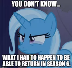 Size: 530x500 | Tagged: safe, derpibooru import, edit, edited screencap, screencap, trixie, pony, no second prances, engrish, grammar error, image macro, meme, solo, trixie yells at everything