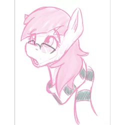 Size: 720x720 | Tagged: safe, artist:muggyheatwave, derpibooru import, oc, oc:seanchas cliste, unofficial characters only, pony, bust, clothes, glasses, open mouth, pink hair, scarf, solo