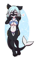 Size: 900x1520 | Tagged: suggestive, artist:re-sublimity-kun, derpibooru import, oc, oc:brooke, oc:mako, unofficial characters only, anthro, earth pony, hybrid, orca pony, original species, adorasexy, anthro oc, belly button, bikini, both cutie marks, breasts, cameltoe, claws, clothes, commission, ear piercing, female, floppy ears, heart, looking at you, mare, piercing, rule 63, sexy, solo, solo female, swimsuit, thigh gap