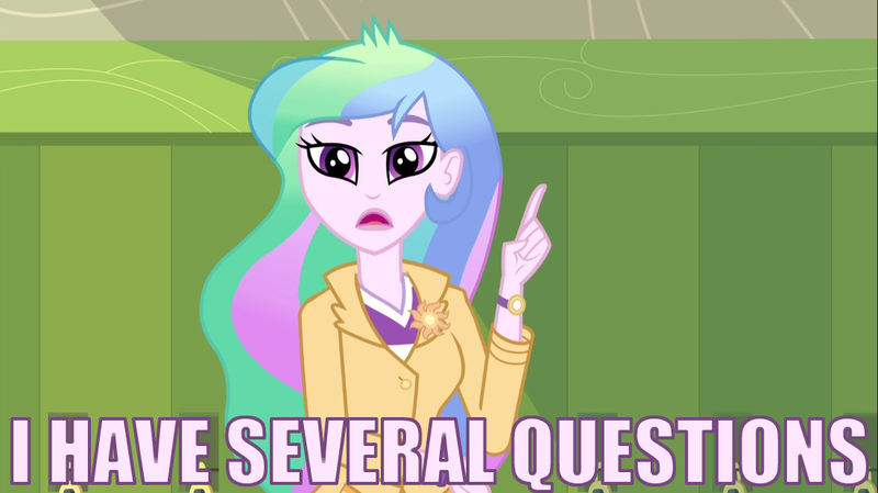 Size: 1100x618 | Tagged: safe, derpibooru import, edit, edited screencap, screencap, princess celestia, equestria girls, friendship games, clothes, i have several questions, jacket, jontron, open mouth, plug and play consoles, principal celestia, solo