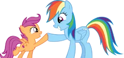 Size: 5939x2775 | Tagged: safe, artist:ironm17, derpibooru import, rainbow dash, scootaloo, pony, crusaders of the lost mark, absurd resolution, grin, hoofbump, scootalove, simple background, smiling, transparent background, vector