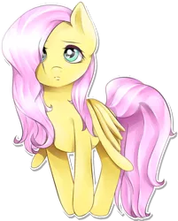 Size: 400x498 | Tagged: safe, artist:okaces, derpibooru import, fluttershy, pony, looking up, simple background, solo, standing, transparent background