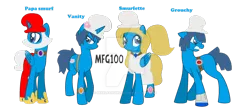 Size: 1024x458 | Tagged: safe, artist:mixelfangirl100, derpibooru import, ponified, alicorn, earth pony, pegasus, pony, unicorn, crossover, papa smurf, simple background, smurfs, the smurfs, transparent background, watermark