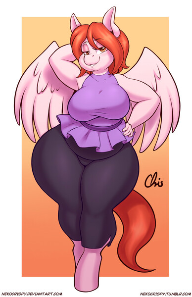 Size: 825x1275 | Tagged: anthro, armpits, artist:nekocrispy, bedroom eyes, big breasts, breasts, chubby, clothes, commission, derpibooru import, female, huge breasts, looking at you, oc, oc:weathervane, pinup, plump, solo, solo female, suggestive, unguligrade anthro, unofficial characters only, wide hips
