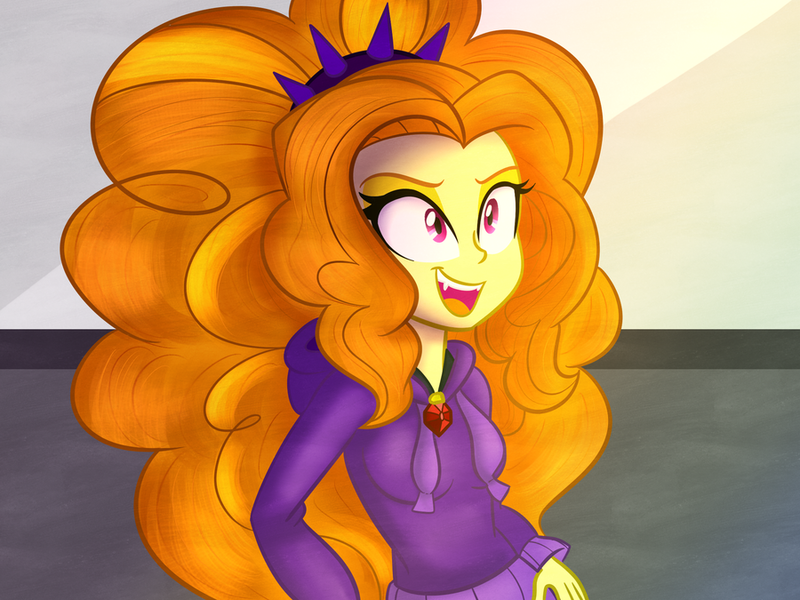 Size: 900x675 | Tagged: safe, artist:wubcakeva, derpibooru import, adagio dazzle, equestria girls, rainbow rocks, clothes, cute little fangs, fangs, female, hoodie, open mouth, smiling, solo