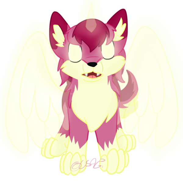 Size: 1024x1024 | Tagged: safe, artist:usagi-zakura, derpibooru import, roseluck, wolf, bad wolf, crossover, ear fluff, eyes closed, my little wolf, open mouth, rose tyler, simple background, solo, species swap, spread wings, transparent background, wings