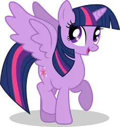 Size: 7000x7424 | Tagged: safe, artist:luckreza8, derpibooru import, twilight sparkle, twilight sparkle (alicorn), alicorn, pony, .svg available, absurd resolution, female, happy, looking back, mare, open mouth, raised hoof, simple background, smiling, solo, spread wings, transparent background, vector, wings