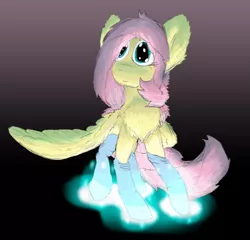 Size: 5443x5220 | Tagged: safe, artist:firefanatic, derpibooru import, fluttershy, pony, absurd resolution, alternate hairstyle, chest fluff, clothes, cute, fluffy, gradient background, looking up, socks, solo, spread wings, wings