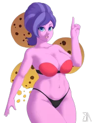 Size: 2400x3172 | Tagged: suggestive, artist:souladdicted, derpibooru import, cookie crumbles, equestria girls, abstract background, belly button, bikini, breasts, busty cookie crumbles, clothes, colored pupils, equestria girls-ified, female, looking at you, milf, open mouth, panties, partial nudity, pinup, simple background, smiling, solo, solo female, stupid sexy cookie crumbles, swimsuit, thong, transparent background, underwear