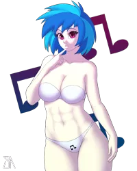 Size: 2400x3000 | Tagged: suggestive, artist:souladdicted, derpibooru import, vinyl scratch, equestria girls, abs, belly button, bra, breasts, busty vinyl scratch, cleavage, clothes, cutie mark underwear, female, finger to mouth pose, looking at you, panties, pinup, simple background, solo, solo female, stupid sexy vinyl, swimsuit, transparent background, underwear, white underwear