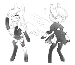 Size: 942x826 | Tagged: safe, artist:amphoera, derpibooru import, oc, oc:venti via, unofficial characters only, pony, 2b, a2, clothes, dress, nier, nier: automata, socks, standing, thigh highs