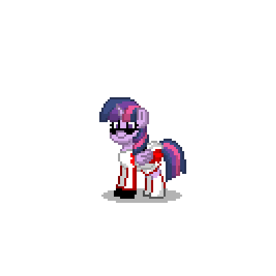 Size: 400x400 | Tagged: safe, alternate version, derpibooru import, twilight sparkle, twilight sparkle (alicorn), alicorn, pony, pony town, boots, clothes, cute, female, mare, revised, shoes, simple background, skirt, skirt lift, smiling, solo, sunglasses, transparent background, voice actor joke