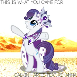 Size: 800x800 | Tagged: safe, artist:kittita, artist:penguinsn1fan, derpibooru import, princess platinum, rarity, pony, bipedal, calvin harris, clothes, cover, crown, jewelry, parody, regalia, rihanna, robe, solo, vector