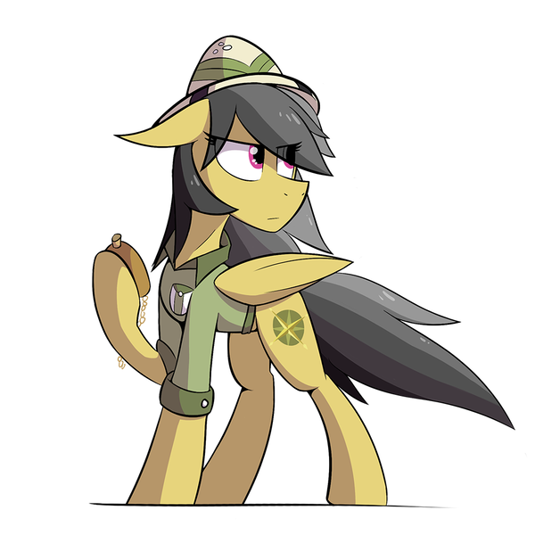 Size: 1000x1000 | Tagged: safe, artist:malphee, derpibooru import, daring do, pony, chronometer, clothes, hat, hoof hold, pith helmet, simple background, solo, white background