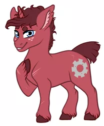 Size: 1024x1228 | Tagged: safe, artist:loryska, derpibooru import, oc, oc:brick, unofficial characters only, pony, unicorn, magical gay spawn, male, offspring, parent:trenderhoof, parent:zephyr breeze, parents:trenderbreeze, simple background, solo, stallion, white background