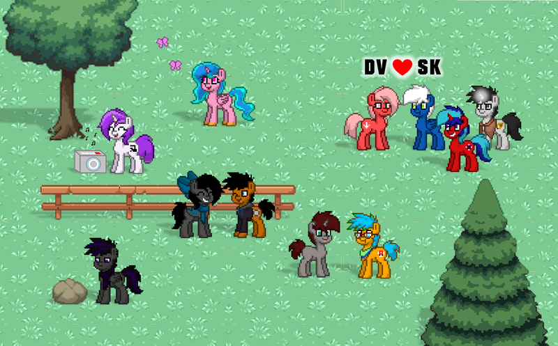 Size: 1890x1173 | Tagged: safe, artist:mandash1996, derpibooru import, oc, oc:chiprodash, oc:downvote, oc:rivin scratch, oc:snowy knight, oc:watiethebatpony, ponified, pony, derpibooru, pony town, chipwatie, derpibooru ponified, dowy, meta, rock