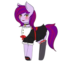 Size: 2300x2000 | Tagged: safe, artist:hiiragichxn, derpibooru import, oc, oc:mystic blare, unofficial characters only, earth pony, pony, bell, bell collar, clothes, collar, crossdressing, femboy, maid, male, solo, stallion