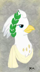 Size: 720x1280 | Tagged: artist:ruthpainter, bust, classical hippogriff, clothes, derpibooru import, hippogriff, laurel wreath, oc, oc:silver quill, portrait, safe, solo, unofficial characters only