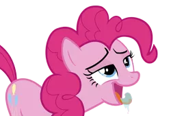 Size: 3000x2027 | Tagged: safe, artist:matthewboyz, derpibooru import, pinkie pie, pony, creamy creamy frosting, drool, female, food, frosting, high res, lidded eyes, simple background, solo, tongue out, transparent background, vector