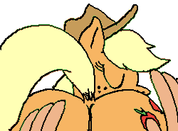 Size: 254x188 | Tagged: suggestive, artist:j1mmy c4ge, derpibooru import, applejack, human, pony, animated, applebutt, applejack is a spankaholic, ass, dock, eyes closed, female, gif, gif for breezies, hat, human on pony action, interspecies, jiggle, nudity, offscreen character, picture for breezies, plot, simple background, solo, solo female, spanking, the ass was fat, white background