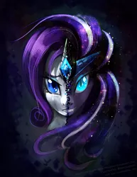 Size: 900x1165 | Tagged: safe, artist:slifertheskydragon, derpibooru import, idw, nightmare rarity, rarity, pony, unicorn, commission, crying, duality, female, looking at you, side by side, sparkling, split screen