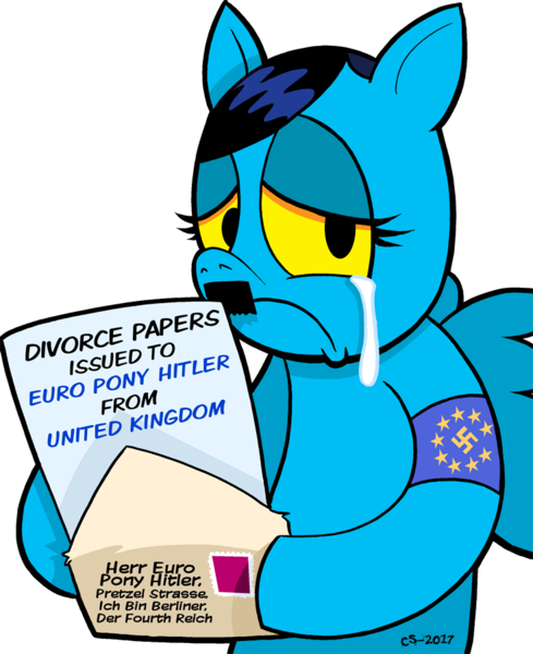 Size: 734x900 | Tagged: safe, artist:curtsibling, derpibooru import, ponified, pegasus, pony, adolf hitler, brexit, crying, curtsibling strikes again, divorce, european union, european union drama, frown, german, good grief, letter, nazi, politics, sad, simple background, swastika, transparent background