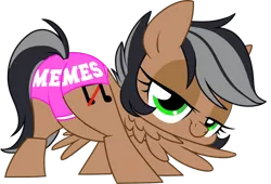 Size: 1024x695 | Tagged: suggestive, artist:kellythedrawinguni, derpibooru import, oc, oc:artsong, unofficial characters only, pegasus, pony, bedroom eyes, chibi, clothes, female, mare, meme, panties, pink underwear, simple background, solo, solo female, transparent background, underwear