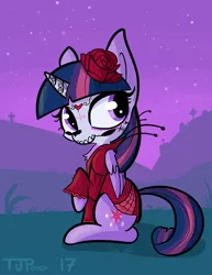 Size: 1280x1656 | Tagged: safe, artist:tjpones, derpibooru import, twilight sparkle, twilight sparkle (alicorn), alicorn, pony, clothes, dia de los muertos, dress, face paint, female, flower, flower in hair, looking back, mare, night, sitting, skull, solo