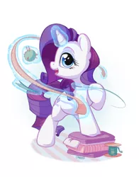 Size: 1100x1400 | Tagged: safe, artist:bobdude0, derpibooru import, rarity, pony, unicorn, cute, female, glowing horn, looking at you, magic, mare, measuring tape, open mouth, pincushion, raised hoof, raribetes, smiling, solo, thread