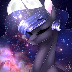 Size: 4000x4000 | Tagged: absurd resolution, artist:amai-aji, derpibooru import, eyes closed, galaxy mane, moon, princess luna, safe, solo