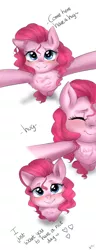 Size: 2108x5471 | Tagged: safe, artist:mrscurlystyles, derpibooru import, pinkie pie, earth pony, pony, absurd resolution, chest fluff, comic, cute, daaaaaaaaaaaw, diapinkes, female, heartwarming, hnnng, hug, looking at you, mare, offscreen character, positive ponies, simple background, smiling, solo, sweet dreams fuel, text, white background