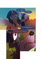 Size: 3541x5016 | Tagged: safe, artist:gashiboka, derpibooru import, spike, twilight sparkle, twilight sparkle (alicorn), alicorn, dragon, pony, comic:recall the time of no return, absurd resolution, comic, dialogue, fake twilight, older, older spike, zygon