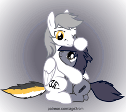 Size: 675x600 | Tagged: safe, artist:age3rcm, derpibooru import, oc, oc:kate, oc:kej, unofficial characters only, pegasus, pony, unicorn, animated, commission, cuddling, gif, k+k, patreon, petting, show accurate, snuggling, unicorn problems