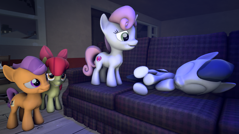 Size: 3840x2160 | Tagged: 3d, apple bloom, artist:viranimation, cute, derpibooru import, female, hoof sucking, male, rumbelle, rumble, safe, shipping, sleeping, source filmmaker, straight, sweetie belle, tender taps