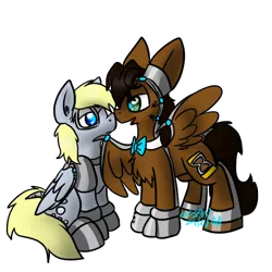 Size: 700x700 | Tagged: safe, artist:usagi-zakura, derpibooru import, derpy hooves, oc, oc:mister clever, cyborg, pegasus, pony, cyberderpy, doctor who, eleventh doctor, female, male, mare, stallion